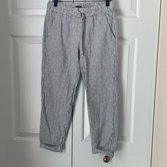 J. Crew Factory Striped linen-cotton blend drawstring pant 0 Striped Beach Vacat - Picture 1 of 8